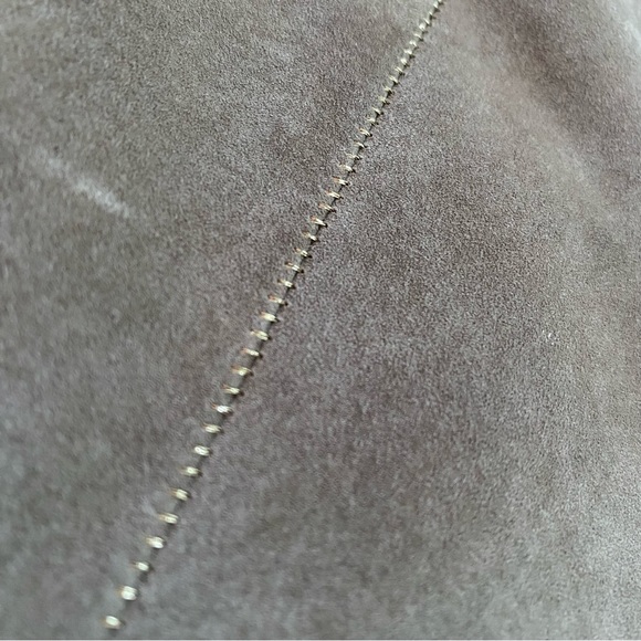 Vintage 90s/Y2K Leather Suede Gored Pieced Flare Mini Midi Taupe/Tan Skirt 8 - Picture 5 of 15